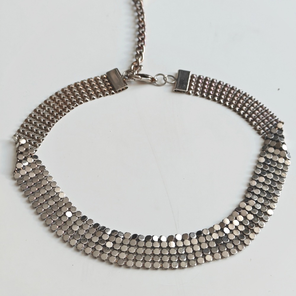 Gunmetal Metal Mesh Choker Necklace Adjustable Dark Silver Liquid Mesh Edgy